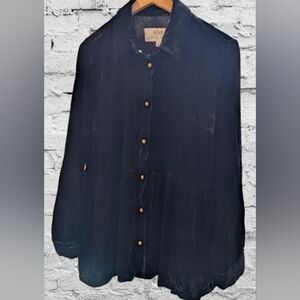 Vintage Western Bohemian Black Silk Blend Velvet Blouse Size Large